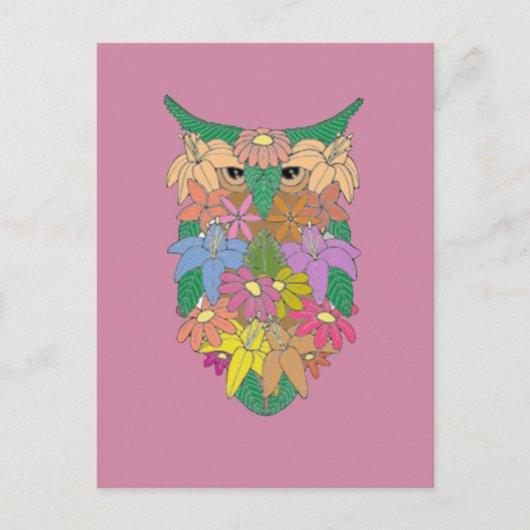 Carte Postale Chouette à fleurs (Devant)