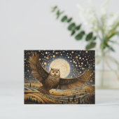 Carte Postale Chouette à grange lunaire dans le ciel magique (Debout devant)