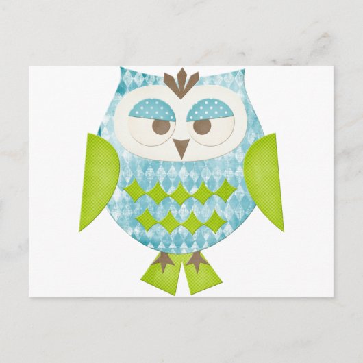 Carte Postale Chouette à Jacquard bleu (Devant)