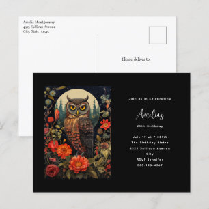Carte Postale Chouette à la nuit avec une Pleine lune Anniversai