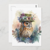 Carte Postale Chouette aquarelle adorable (Devant / Derrière)