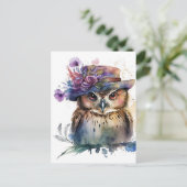 Carte Postale Chouette aquarelle adorable dans un Casquette (Debout devant)