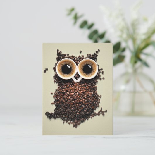 Carte Postale Chouette au café (Debout devant)