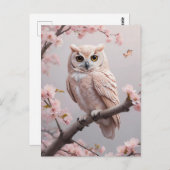 Carte Postale Chouette aux fleurs de cerises roses (Devant / Derrière)