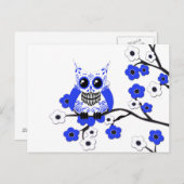 Carte postale Chouette aux fleurs de cerisier bleu (Devant / Derrière)