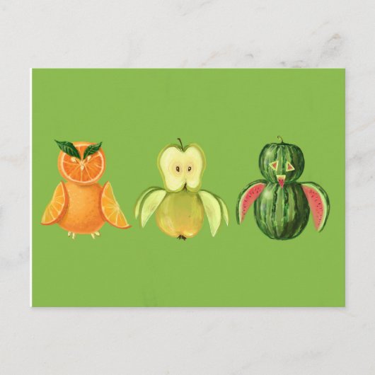 Carte Postale Chouette aux fruits (Devant)