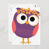 Carte Postale Chouette avec fleurs dans ses cheveux (Devant / Derrière)