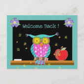 Carte Postale Chouette avec tableau noir et pomme retour à l'éco (Devant)