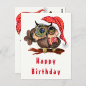 Carte Postale Chouette Bébé en Noël Casquette et cadeau - Annive (Devant / Derrière)