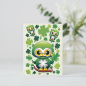 Carte Postale Chouette bébé mignon St Patrick dessin animé (Debout devant)