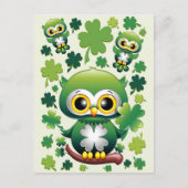 Carte Postale Chouette bébé mignon St Patrick dessin animé (Devant)