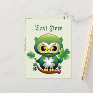 Carte Postale Chouette bébé St Patrick dessin animé mignon