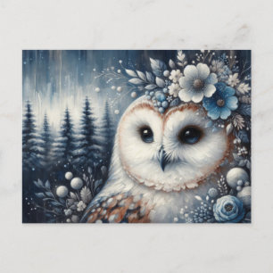 Carte Postale Chouette blanche Imaginaire Wonderland hivernal