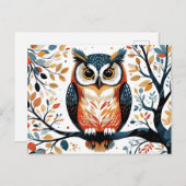 Carte Postale Chouette blanche sur la branche de l'arbre (Devant / Derrière)