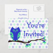 Carte postale Chouette bleue Invitations de douche (Devant / Derrière)