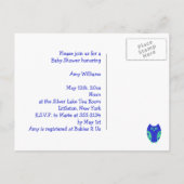 Carte postale Chouette bleue Invitations de douche (Dos)