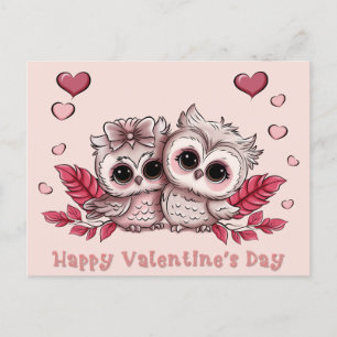 Carte Postale Chouette caricaturale Les amoureux des Coeurs Sain