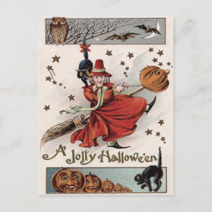 Carte Postale Chouette Chat Chat Noir de Jack-o'-lantern