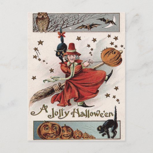Carte Postale Chouette Chat Chat Noir de Jack-o'-lantern (Devant)