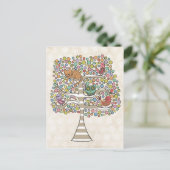 Carte Postale Chouette chatte et oiseaux dans un arbre Illustrat (Debout devant)