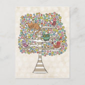 Carte Postale Chouette chatte et oiseaux dans un arbre Illustrat (Devant)