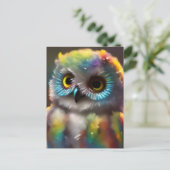 Carte Postale Chouette colorée Fluffée (Debout devant)