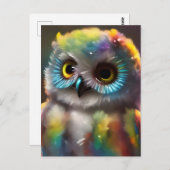 Carte Postale Chouette colorée Fluffée (Devant / Derrière)