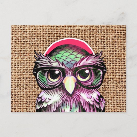 Carte Postale Chouette cool Couleur Tatouage Sage Avec Lunettes  (Devant)