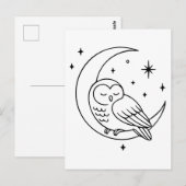 Carte Postale Chouette couchée sur l'art de la ligne de lune du  (Devant / Derrière)