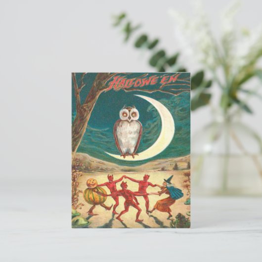Carte Postale Chouette Croissant Lune Sorcière Démon Créature (Debout devant)