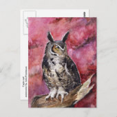 Carte Postale Chouette d'aigle Octobre aquarelle (Devant / Derrière)