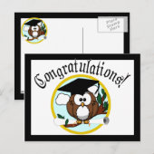 Carte Postale Chouette de graduation en dessin mignonne avec Cas (Devant / Derrière)