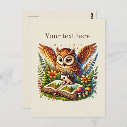 Carte Postale Chouette de lecture personnalisable (Devant / Derrière)