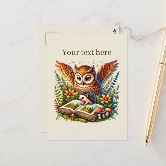 Carte Postale Chouette de lecture personnalisable (Devant/Arrière en situation)