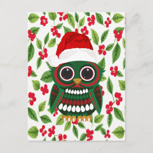 Carte Postale Chouette de Noël mignonne gui blanc joie des fêtes