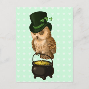 Carte Postale Chouette de Saint Patrick Leprechaun gardien