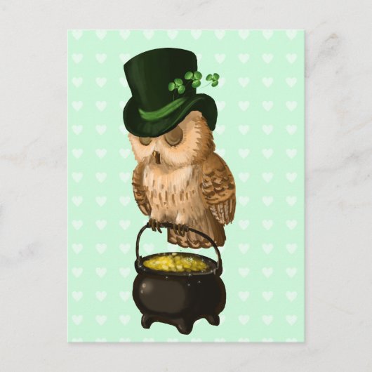 Carte Postale Chouette de Saint Patrick Leprechaun gardien (Devant)