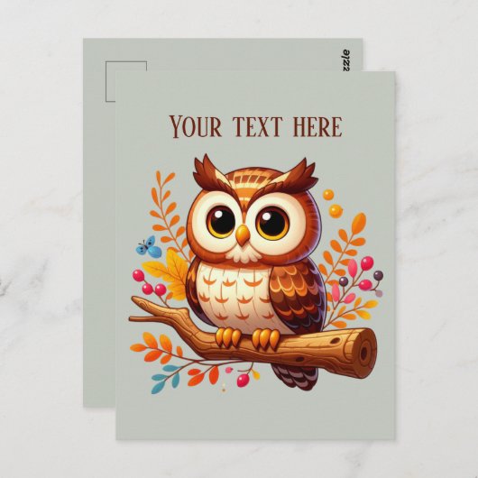 Carte Postale Chouette de saison d'automne ajouter du texte (Devant / Derrière)