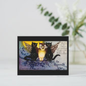 Carte Postale Chouette d'Halloween et chats noirs (Debout devant)
