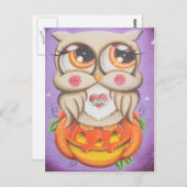 Carte Postale Chouette d'Halloween et Citrouille (Devant / Derrière)
