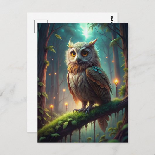 Carte Postale Chouette en forêt (Devant / Derrière)