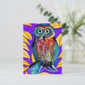 Carte Postale Chouette en mosaïque blanche colorée (Debout devant)