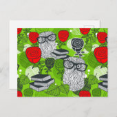 Carte Postale Chouette en roses rouges (Devant / Derrière)