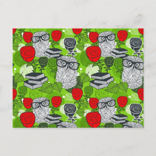 Carte Postale Chouette en roses rouges (Devant)