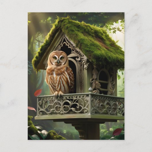 Carte Postale Chouette et maison (Devant)