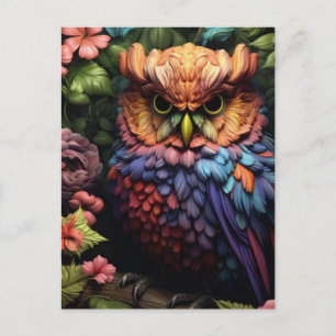 Carte Postale Chouette Florale Enchantée – Art Fantastique de la