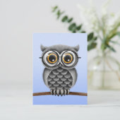 Carte Postale Chouette gris farci mignonne avec lunettes, bleu c (Debout devant)