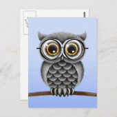 Carte Postale Chouette gris farci mignonne avec lunettes, bleu c (Devant / Derrière)