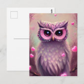 Carte Postale Chouette Kawaii Imaginaire rose (Devant / Derrière)