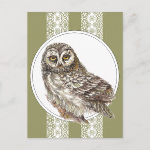 Carte Postale Chouette mignonne - Aquarelle Oiseau, Faune, Natur